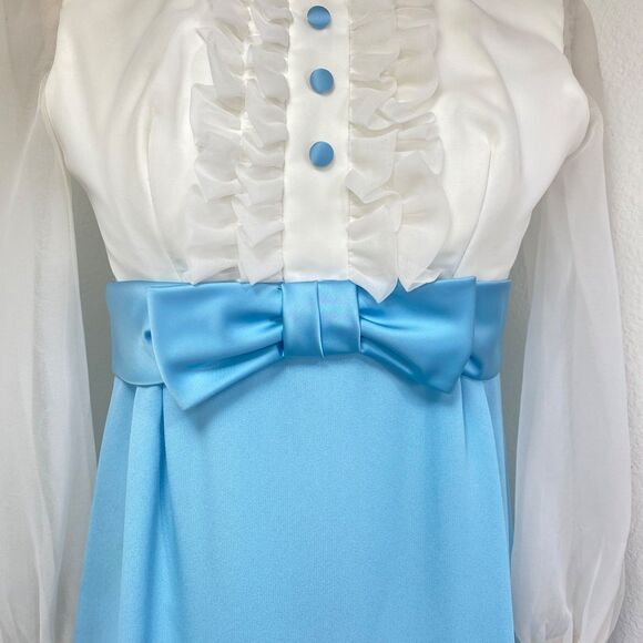 Vintage 70s Baby Blue Prom Dress Small Union Label Maxi Long Sleeves Ruffles USA - Picture 5 of 14